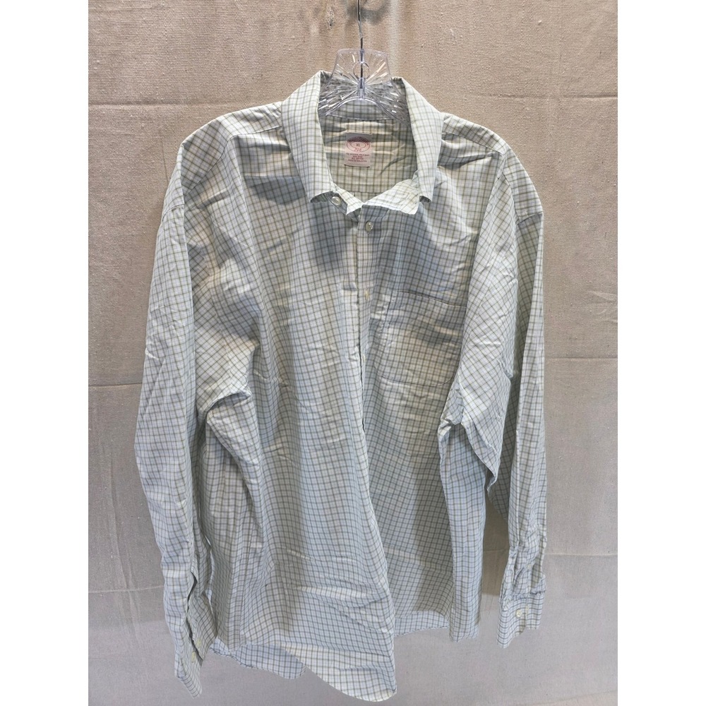 Brooks Brothers 346 Mens XL Non-Iron Cotton Button Down Shirt Green Plaid 2031